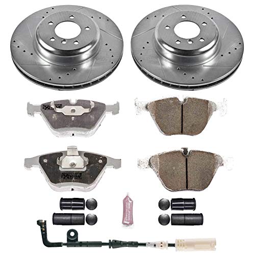 Power Stop K2918-26 Z26 Carbon Fiber Brake Pads Front with Drilled & Slotted Brake Rotors Kit and 1 Front Sensor Wire For BMW 535i, BMW 545i, BMW 550i, BMW 645Ci, BMW 650i [Model Specific]
