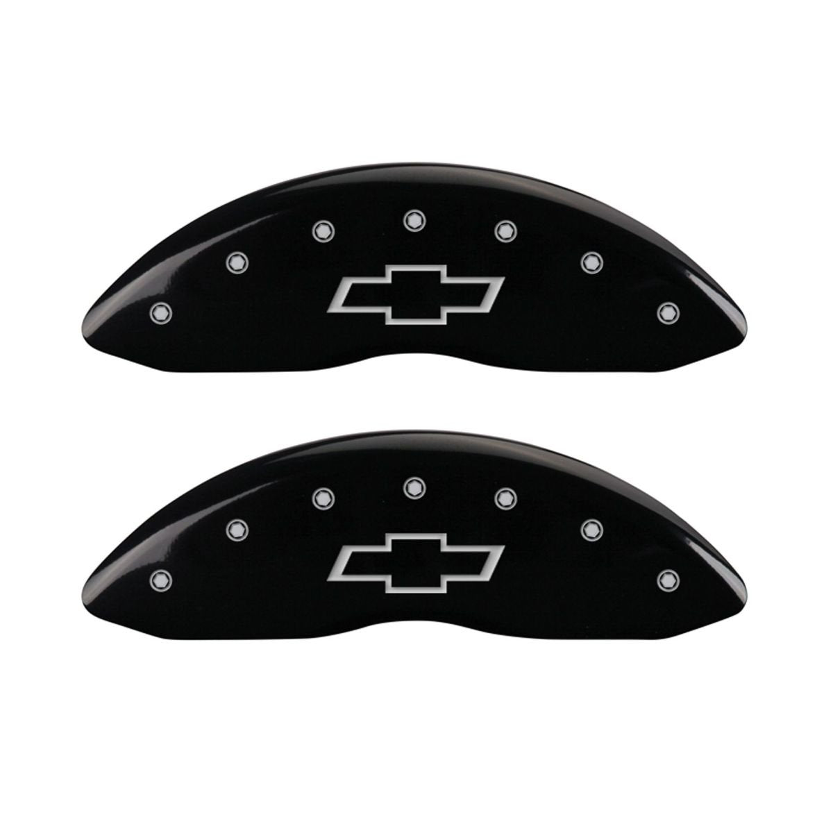 SET OF 4 CALIPER COVERS, BOWTIE, FRONT AND REAR: BLACK, SILVER CHARACTERS