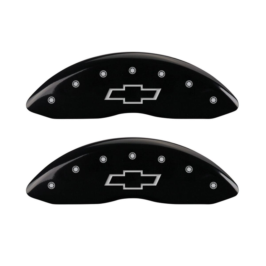 SET OF 4 CALIPER COVERS, BOWTIE, FRONT AND REAR: BLACK, SILVER CHARACTERS