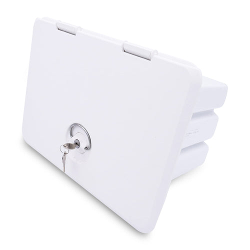 Sure-Seal T-H Marine Tackle Box Boat Access Hatch - Deck Compartment Includes 3 Plano Lure Trays - Dual Seals Offer Watertight Fit - 11" x 15", Polar White
