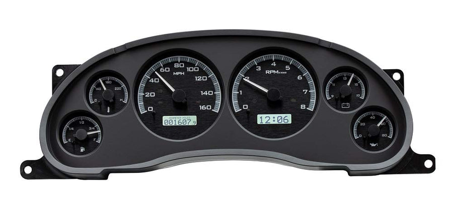 Dakota Digital VHX-94F-MUS-K-W Analog Dash Gauge System Compatible with 1994-2004 Ford Mustang Black Alloy Style White Backlighting