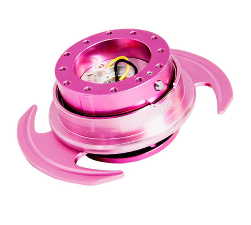NRG Innovations GEN 3.0 NRG-SRK-650PK Race Steering Wheel Quick Release Hub Adapter 6-Hole Design & 6x70 and 6x74mm Bolt Patterns Pink Body/Pink Ring With Handles