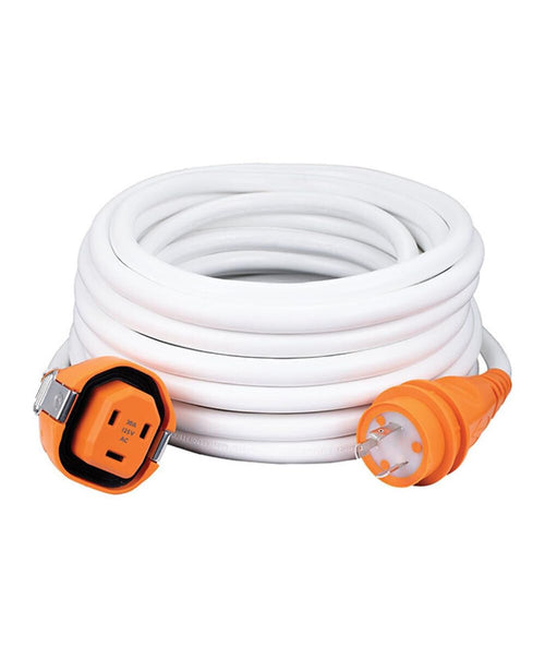 30 Amp SmartPlug C30503W / 125V Cordset – Female Boatside to Dockside Twist-Lock L5-30 Connector with Reverse Polarity Indicator and Storage Bag – 50ft White