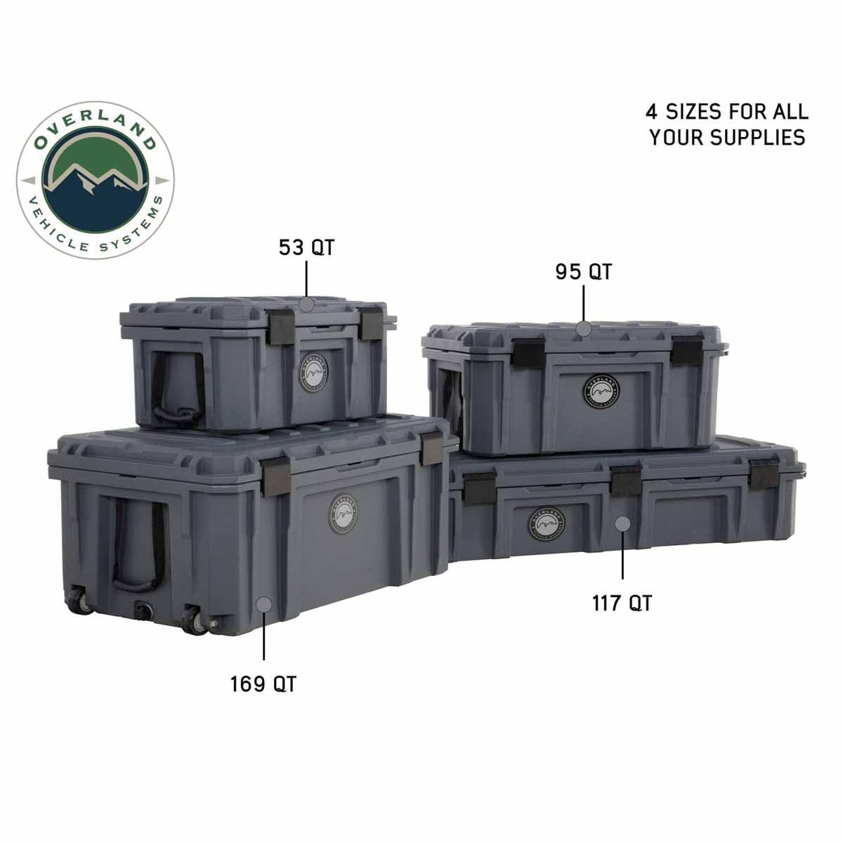 D.B.S. Overland Vehicle Systems 117 QT Dry Box Storage with Drain and Bottle Opener | Dark Grey | Waterproof Sealing | Heavy Duty Latches | 40100021