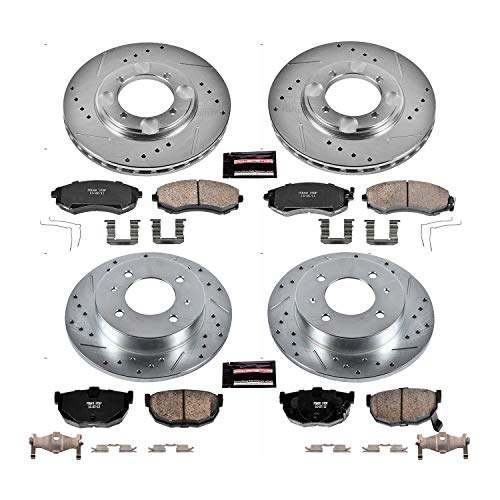 Power Stop K7365 Z23 Carbon Fiber Brake Pads Front and Rear with Drilled & Slotted Brake Rotors Kit