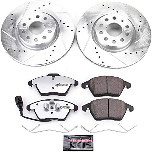 Power Stop K2259-26 Z26 Carbon Fiber Brake Pads Front with Drilled & Slotted Brake Rotors Kit For A3 A3 Quattro TT TT Quattro VW Beetle VW CC VW Eos VW GTI VW Jetta VW Passat [Model Specific]
