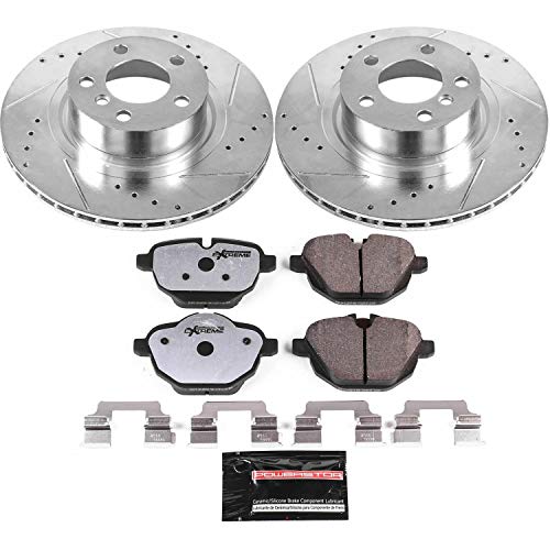 Power Stop K6040-26 Z26 Carbon Fiber Brake Pads Rear with Drilled & Slotted Brake Rotors Kit For BMW X3 2011-2017, BMW X4 2015-2018 [Model Specific]