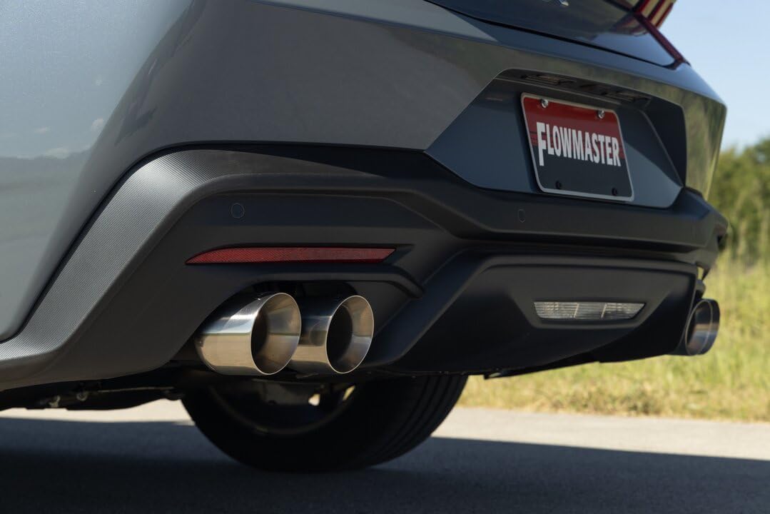 Outlaw Series Flowmaster 818164 Axle-Back Exhaust Kit 3 Inch 409 Stainless Steel with 4 Inch Polished Quad Tips with Valves Compatible with 2024 Ford Mustang GT 5.0L Coyote and 2.3L EcoBoost