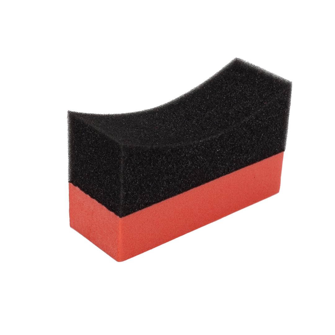 Maxshine Tire Dressing Applicator, Foam Pad Curved 10x4cm, Red & Black | Ergonomic Grip, High-Density Non-Abrasive | Even Tire, Trim & Wax Application