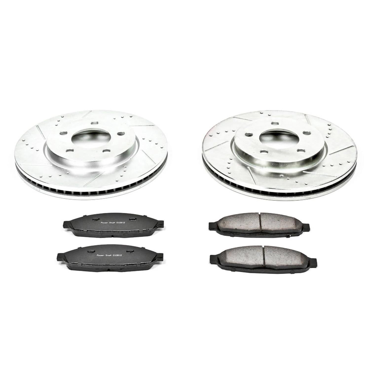 Power Stop K3009 Z23 Carbon Fiber Brake Pads Front with Drilled & Slotted Brake Rotors Kit For Chrysler Pacifica 2004-2008 [Model Specific]