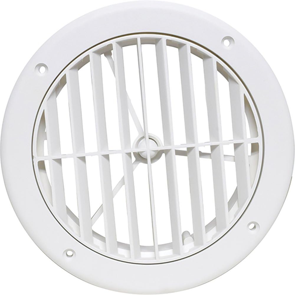 Heating and A/C Register Valterra A10-3363VP with 360° Rotation (No Damper) - 5-1/4" ID x 7" OD, White