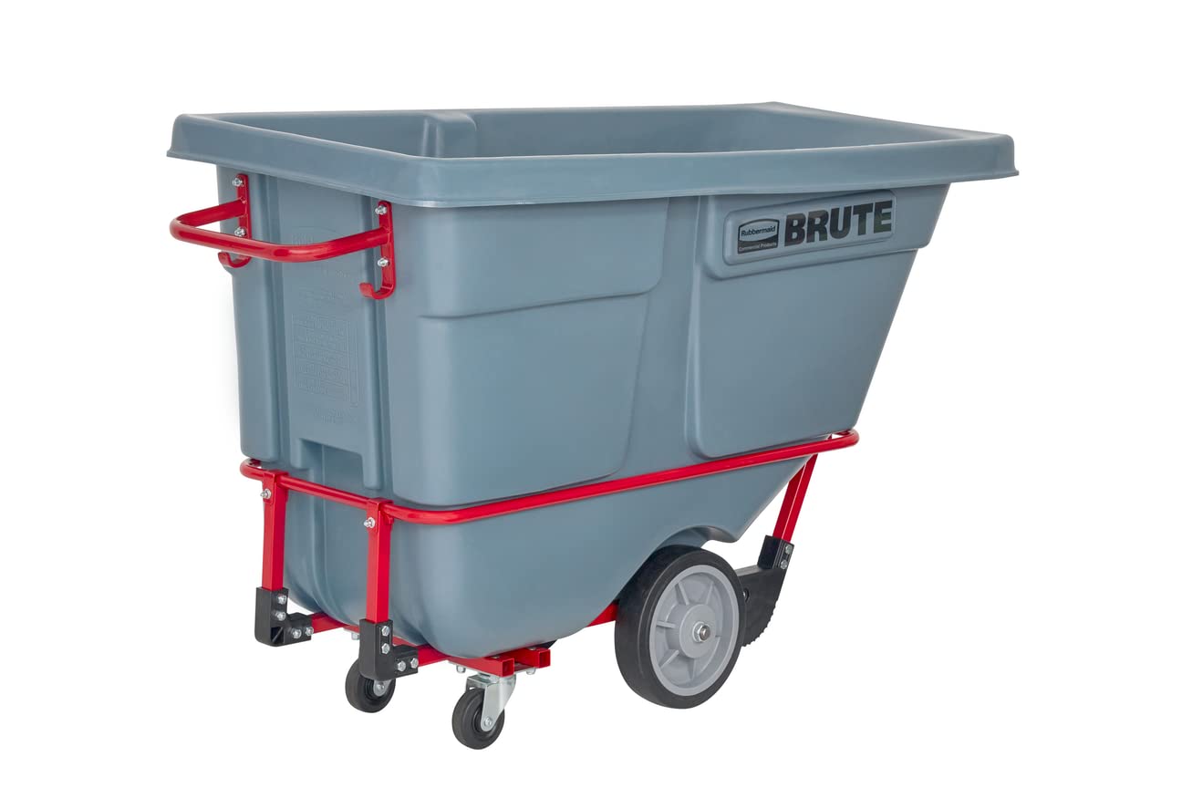 Rubbermaid Brute Dump Truck/Tilt Trash Cart/Garbage Collection/Recycling, 0.5 Cubic Yard, Standard Duty, 1,400 lbs., Gray, Distribution Centers/Warehouse/Manufacturing/Stadiums