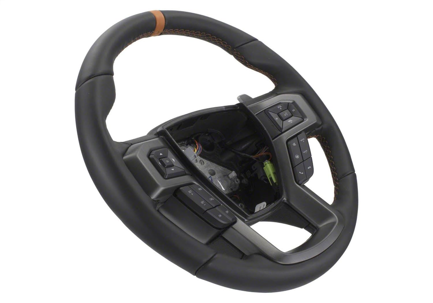 Ford Performance Parts M-3600-F15ROR Steering Wheel Kit; Black Leather w/Orange Stitching/Orange Sightline; Raptor Style; Incl. Wire Harness/Trim Bezel/Steering Wheel Controls/Installation Hardware;