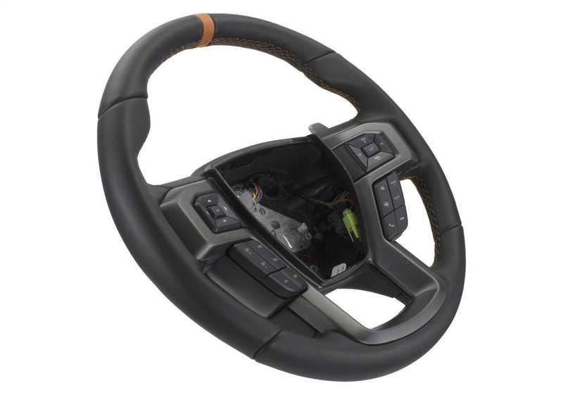 Ford Performance Parts M-3600-F15ROR Steering Wheel Kit; Black Leather w/Orange Stitching/Orange Sightline; Raptor Style; Incl. Wire Harness/Trim Bezel/Steering Wheel Controls/Installation Hardware;