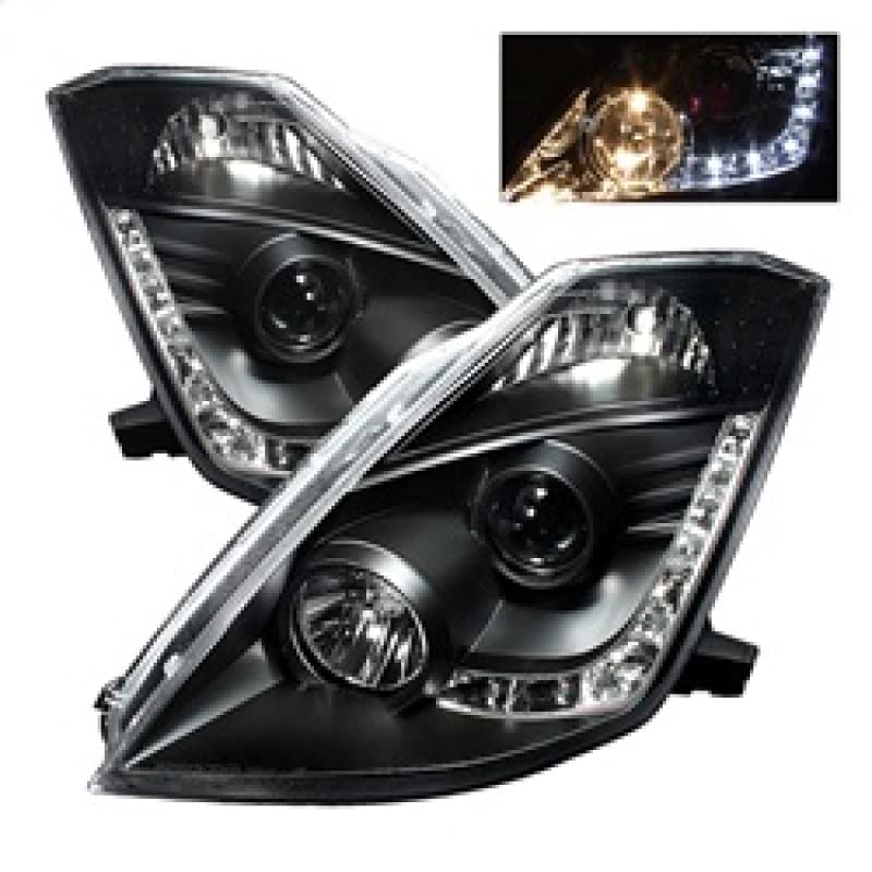 Nissan 350Z 03-05 Spyder 5064738 Projector Headlights - Halogen Model Only (Not Compatible With Xenon/HID Model) - DRL - Black - High H1 (Included) - Low H7 (Included)