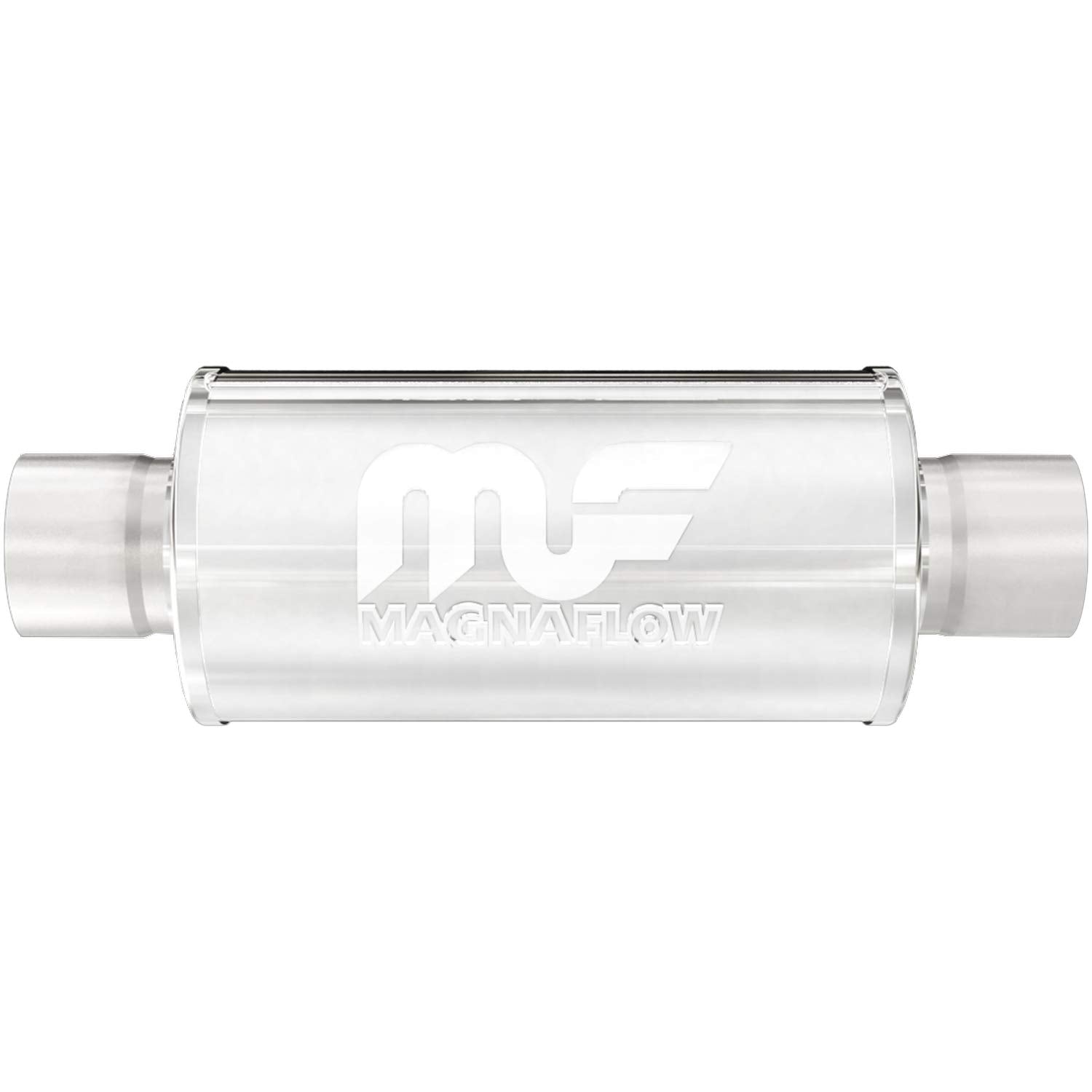 MagnaFlow Exhaust Performance Muffler 14158: 2.5"/2.5" Inlet/Outlet, 6x6x6" Round, Stainless Steel, Brushed Finish