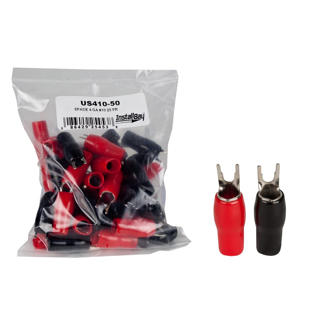 Install Bay - 4 Gauge Barrier Spade Terminal #10 Nickel - 25 Pairs (US410-50), Spade Terminals Vinyl