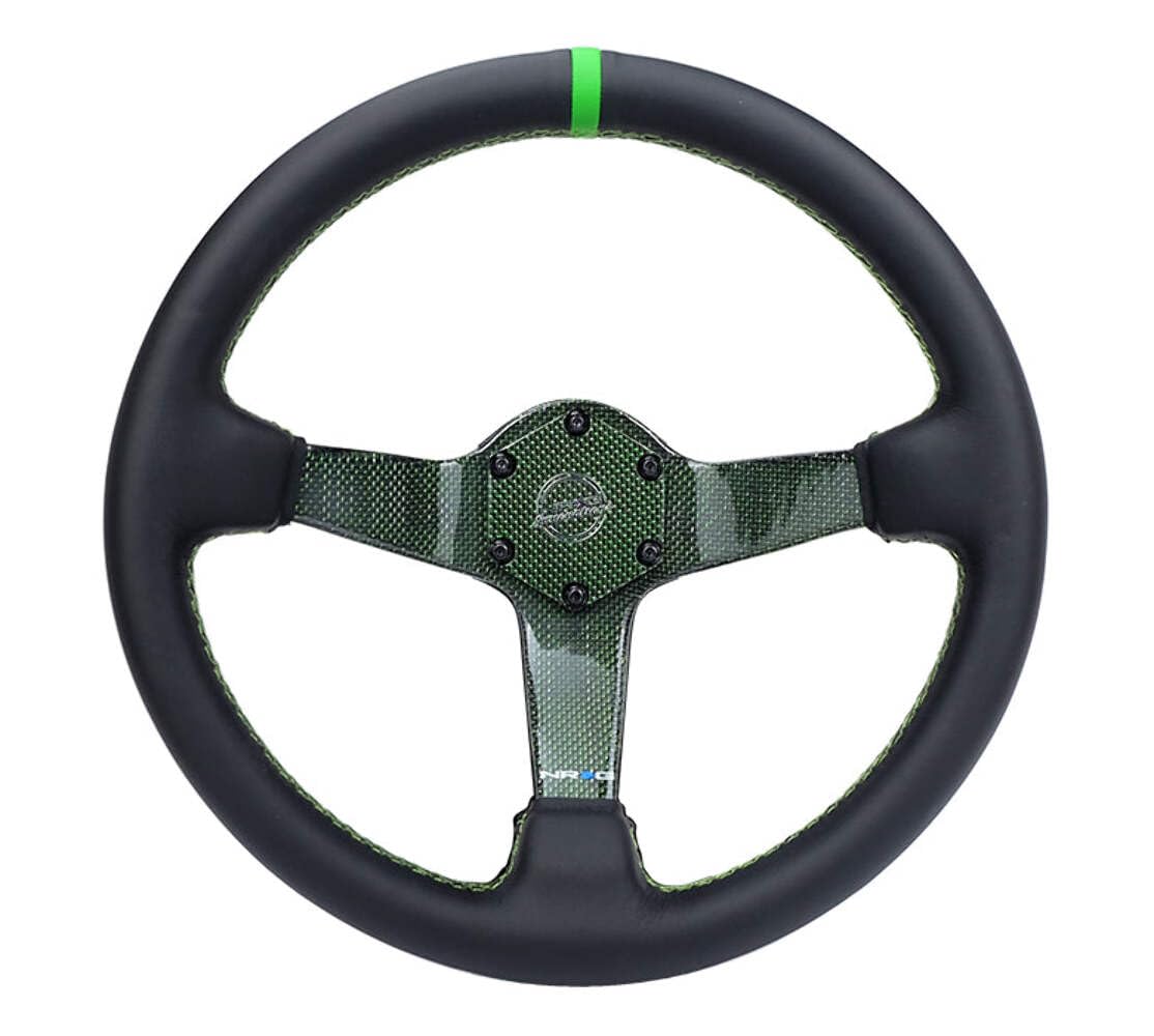 NRG Innovations Carbon Fiber Steering Wheel NRG-RST-036CF-GN 350mm Green Carbon Fiber, Green Stiching, Green Center Mark, Leather Wrapped