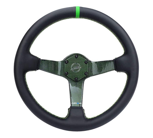 NRG Innovations Carbon Fiber Steering Wheel NRG-RST-036CF-GN 350mm Green Carbon Fiber, Green Stiching, Green Center Mark, Leather Wrapped
