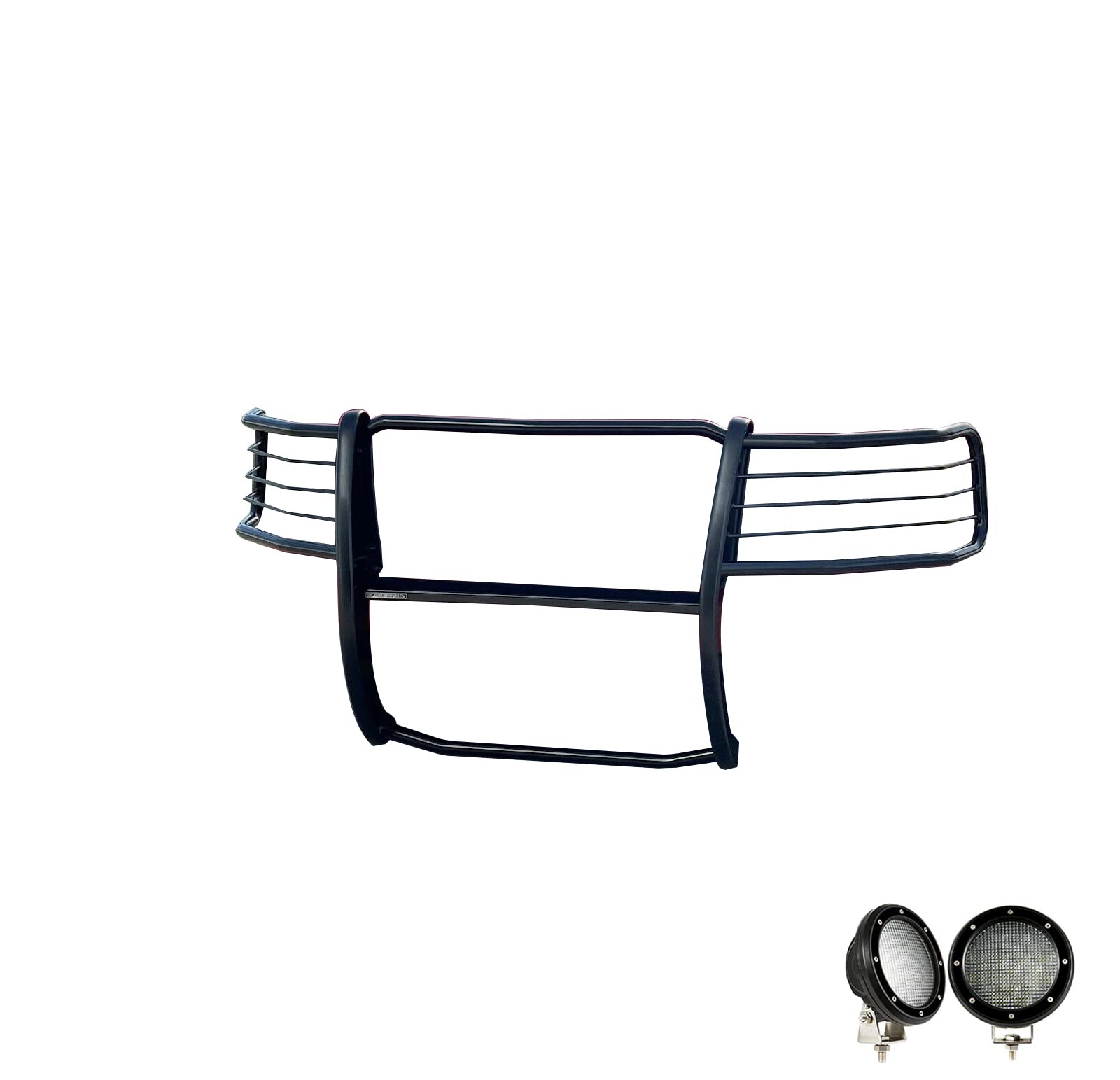 Grille Brush Black Horse Bumper Guard Modular Black Come with Pair of 5.3" LED Lights with Black Trim Rings Compatible with 2007-2013 Avalanche|2007-2014 Suburban 1500/Tahoe-17A037400MA-PLFB