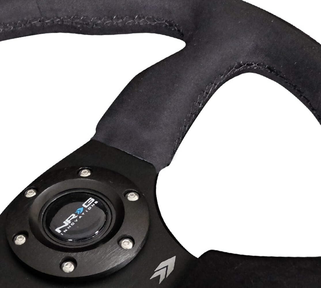 NRG Innovations Reinforced NRG-RST-023MB-SA Steering Wheel 350mm Sport Leather Racing (2.5" Deep) Comfort Grip, 4mm Matte Black Spoke with Alcantara Finish