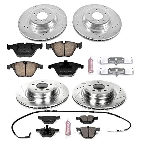 Power Stop K5777 Z23 Carbon Fiber Brake Pads Front and Rear with Drilled & Slotted Brake Rotors Kit