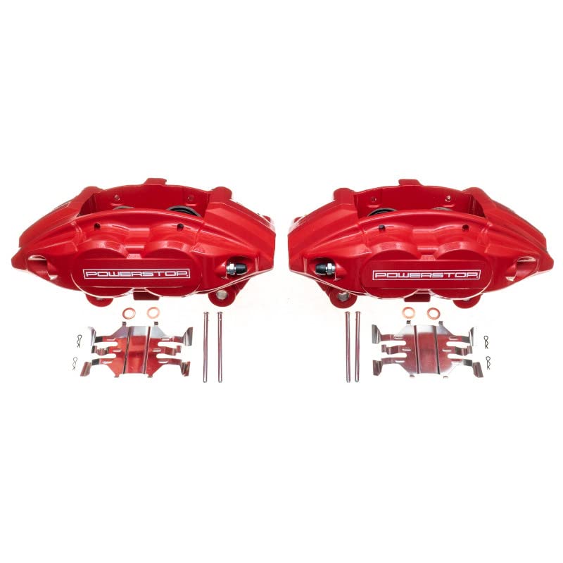 Power Stop S6232 Front Pair of High-Temp Red Powder Coated Calipers For FX50, G37, M35h, M37, M56, Q50, Q60, Q70, Q70L, Q, 370Z [Model Specific]