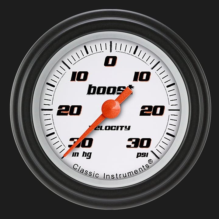 Velocity Classic Instruments 2-1/8" White Boost Vacuum Gauge Electric VS141WBLF