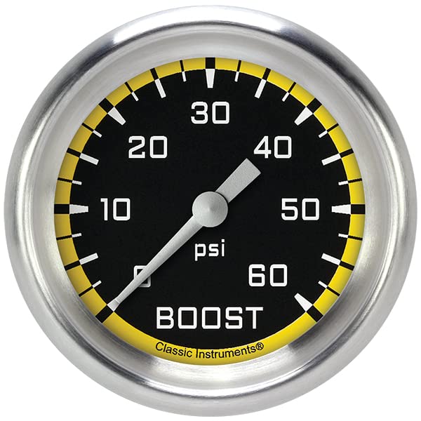 AX343YAPF Classic Instruments AutoCross Yellow 2-5/8" Boost Gauge, 60 psi