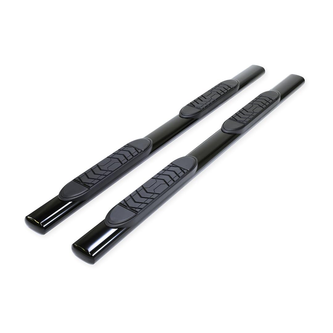 Toyota Tacoma TrailFX Double Cab 2005–2023 Oval 5-Inch Straight Side Bars Black Powder Coated Steel with Step Pads Rocker Panel Mount Set of 2 Truck Nerf Bars A7009B