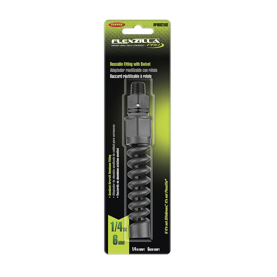 Flexzilla Air Hose Pro Reusable Fitting with Swivel, 1/4 in. - RP900250S