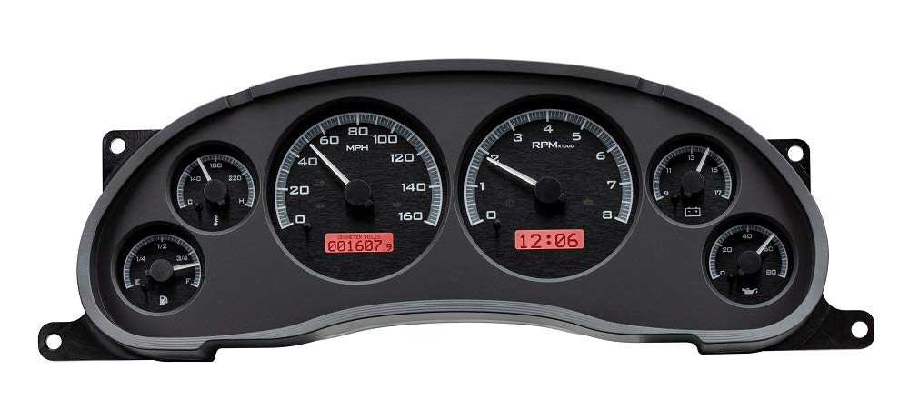 Dakota Digital VHX-94F-MUS-K-R Analog Dash Gauge System Compatible with 1994-2004 Ford Mustang Black Alloy Style Red Backlighting