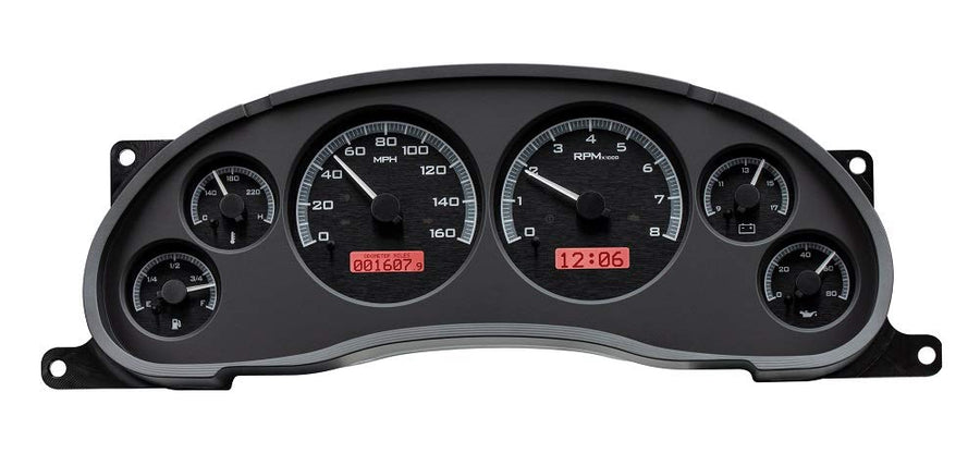 Dakota Digital VHX-94F-MUS-K-R Analog Dash Gauge System Compatible with 1994-2004 Ford Mustang Black Alloy Style Red Backlighting