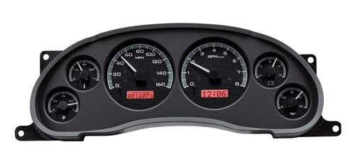 Dakota Digital VHX-94F-MUS-K-R Analog Dash Gauge System Compatible with 1994-2004 Ford Mustang Black Alloy Style Red Backlighting