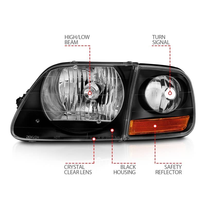 CRYSTAL FORD F-150 HEADLIGHTS BLACK W/PARKING LIGHTS 97-03