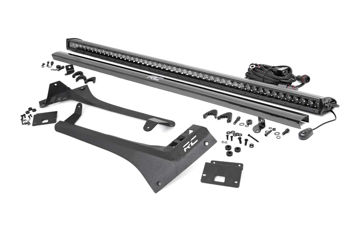 50" Rough Country Single Row LED Light Bar Upper Windshield Kit for Jeep Wrangler JL (2018-2024)/ Gladiator JT (2020-2024)
