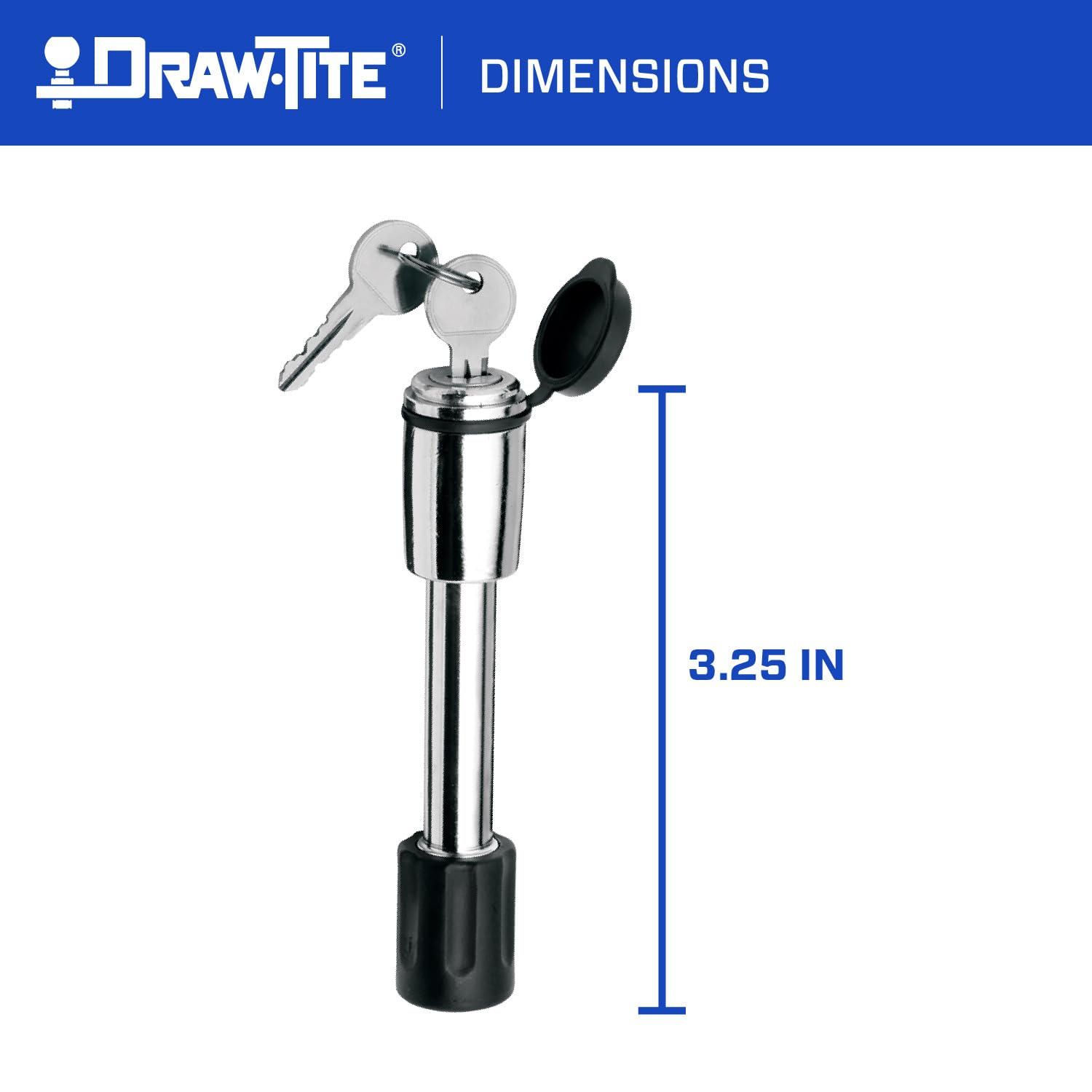 Draw-Tite Trailer Hitch Lock 63217KA, Fits 2 Inch Square Receiver, 5/8 Inch Pin Diameter, Keyed Alike