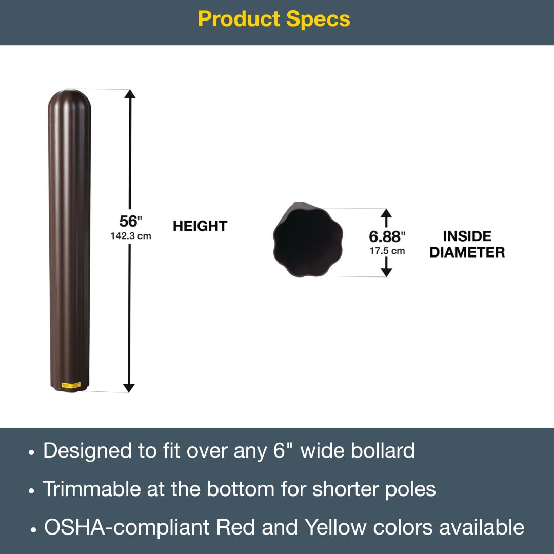 Bollard Covers Eagle for 6 Inch Poles - 56" Tall, Durable Fluted HDPE Plastic - Trimmable Brown Bollard Post Sleeve for Parking Lots, Warehouses, and Loading Docks, 1730BR