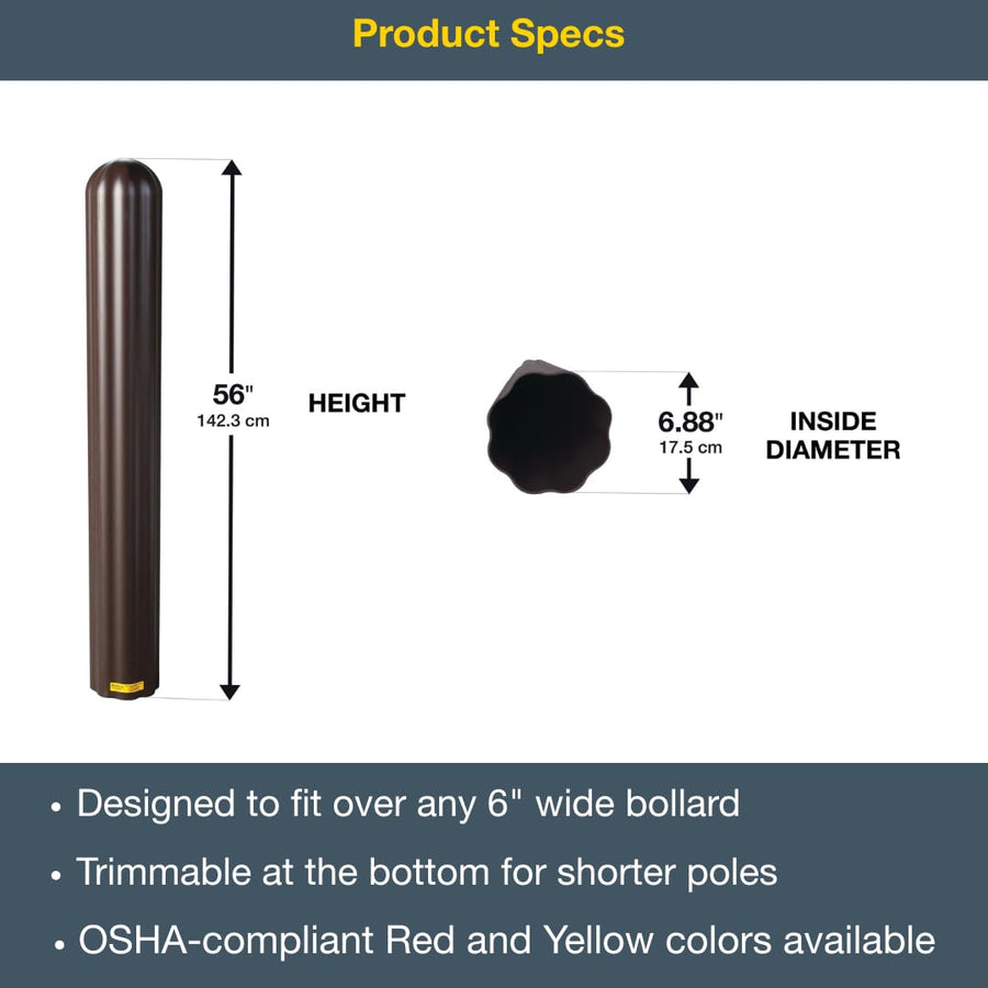 Bollard Covers Eagle for 6 Inch Poles - 56" Tall, Durable Fluted HDPE Plastic - Trimmable Brown Bollard Post Sleeve for Parking Lots, Warehouses, and Loading Docks, 1730BR