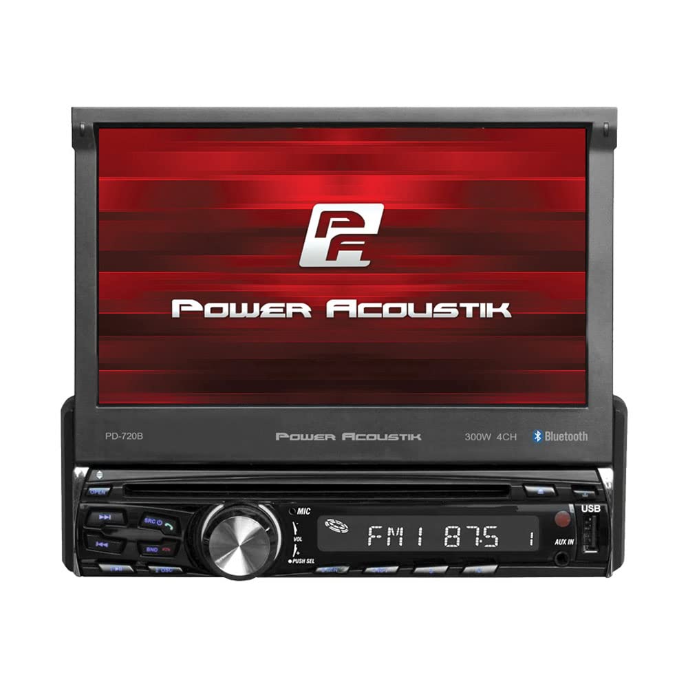 Single DIN Power Acoustik PD-720B with 7-inch Motorized LCD Touchscreen, DVD, CD/MP3 Car Stereo and Bluetooth