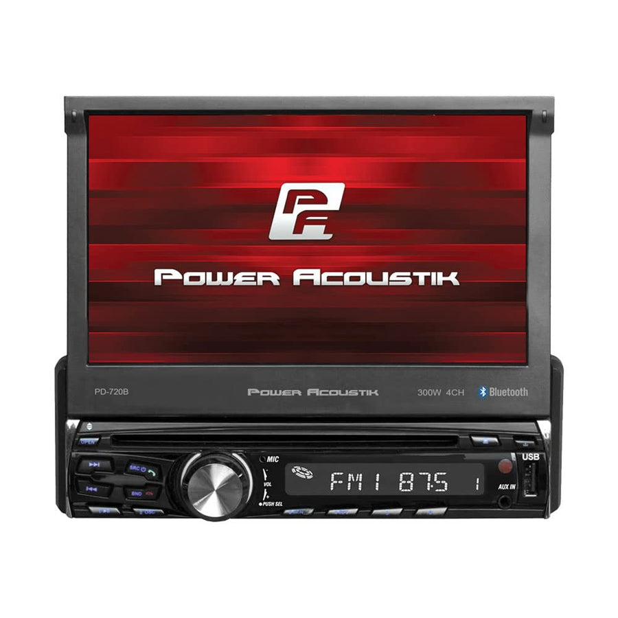Single DIN Power Acoustik PD-720B with 7-inch Motorized LCD Touchscreen, DVD, CD/MP3 Car Stereo and Bluetooth