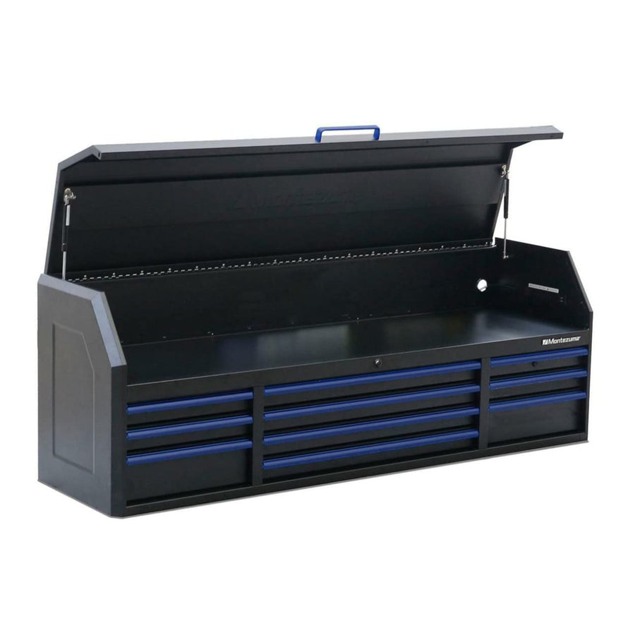 72" x 24" Montezuma Tool Box - 10 Drawer Tool Chest with Multiple Power Outlets & Black Powder Coat Finish - M722410CH