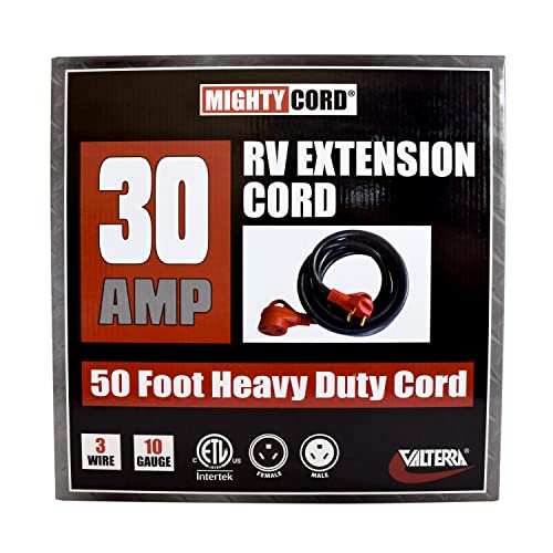 Mighty Cord Valterra RV 30-Amp Extension Cord, 50-Foot Power Extension Cord, Red