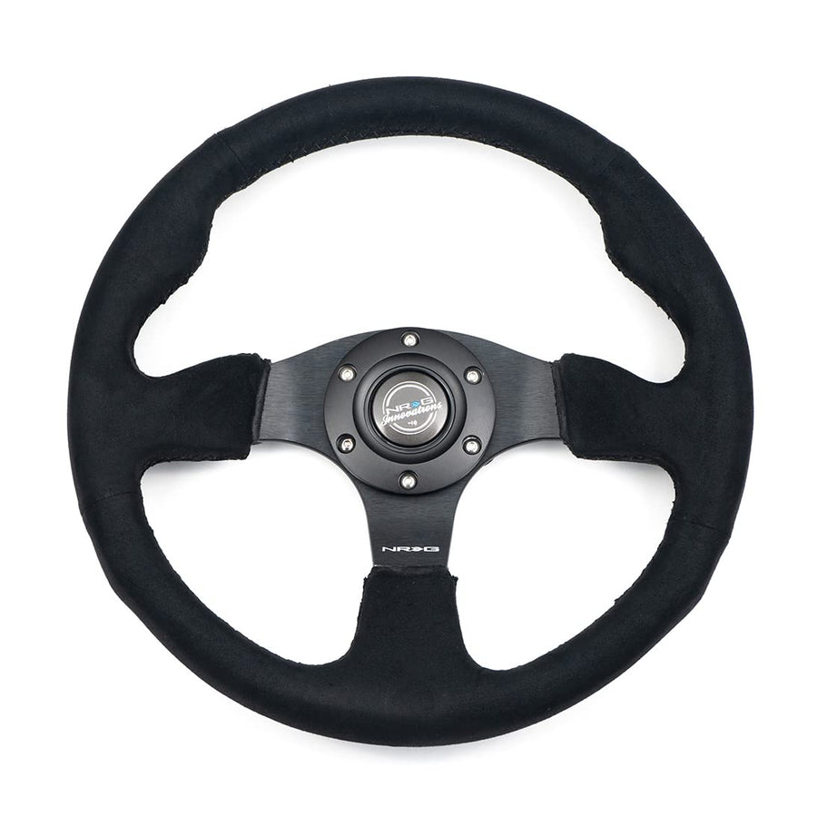NRG Innovations Reinforced Steering Wheel NRG-RST-012SA - Alcantara Steering Wheel 320mm Diameter, and 25mm Deep with Black Stitch