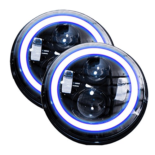 Race Sport Lighting RS-7LEDHLP-HALOW/B-PR (2) 7in LED Projector Kit w/White/Blue Halo 4x10W - Plug-&-Play H4 H/L (Black)