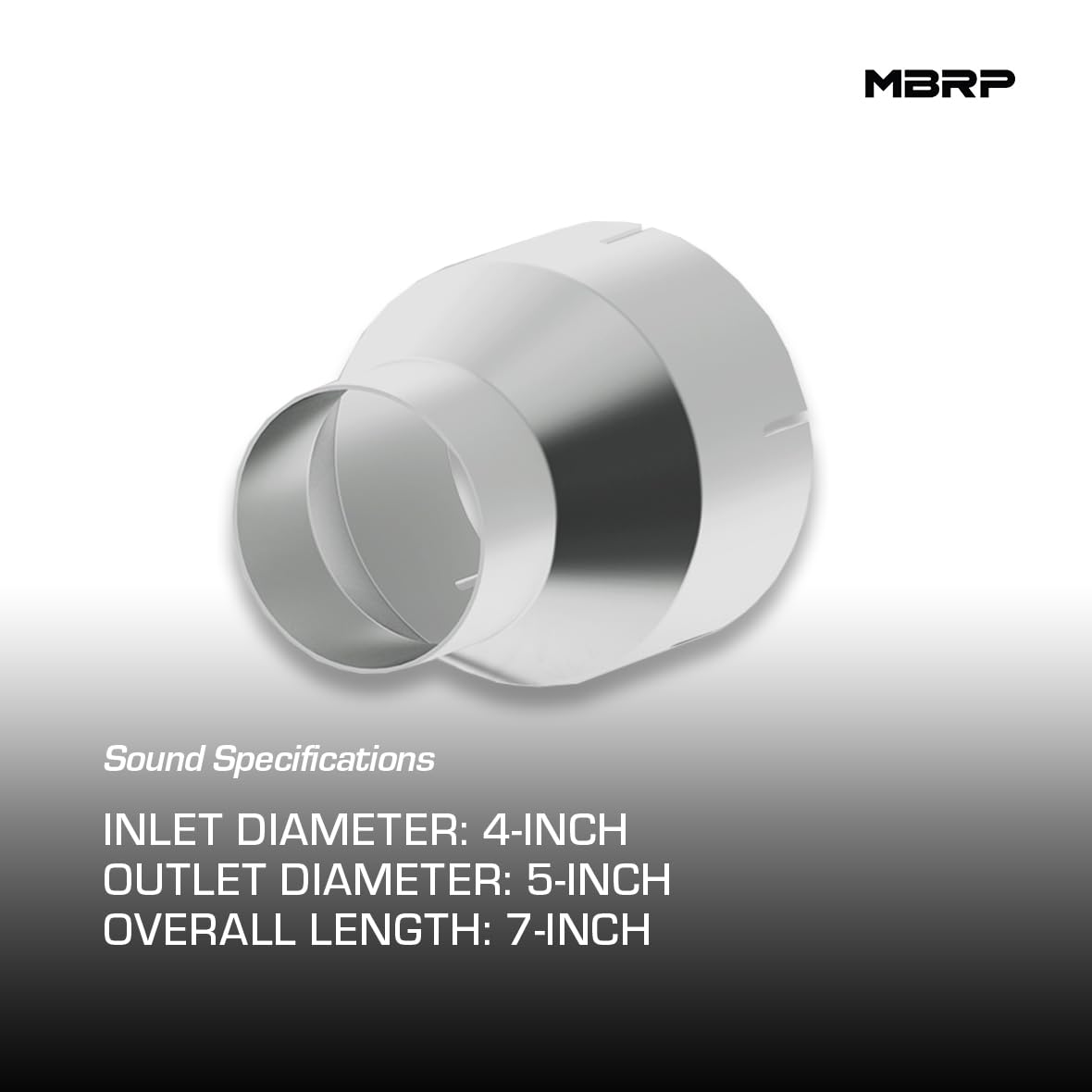 MBRP 4" I.D. to 5" I.D. 7" Length T409 Stainless Steel Exhaust Adapter