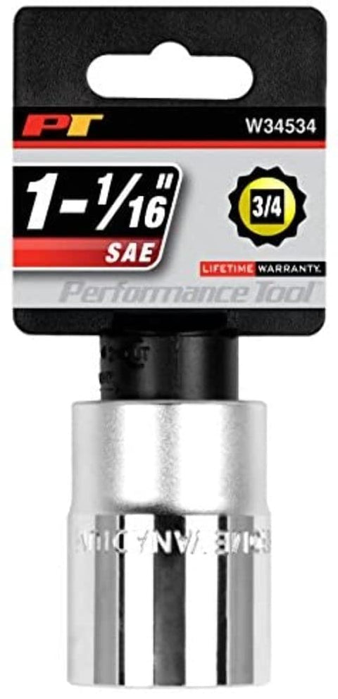 W34534 Performance Tool 3/4-Inch Drive 12-Point SAE Standard Socket, 1-1/16-Inch