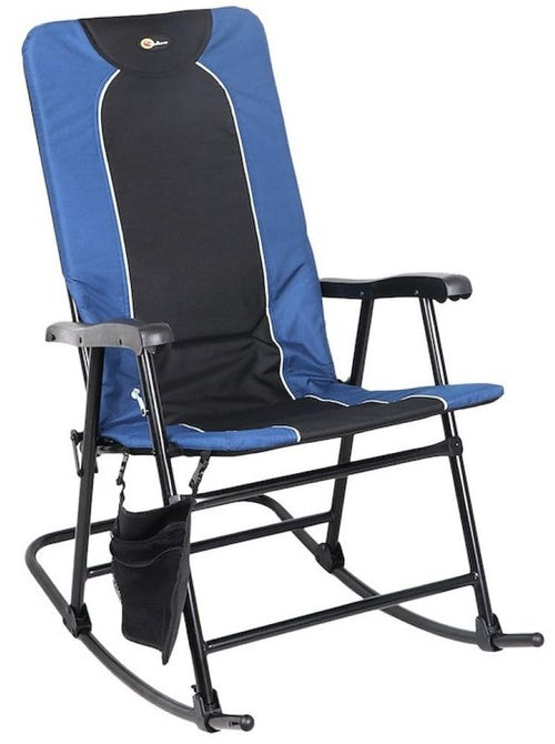 Dakota Folding Rocking Chair Faulkner – Blue/Black, 42.1" x 22", 300 lb Capacity, Padded Camping Chair with Side Pouch, Lightweight Steel Frame, Folds for Easy Carry