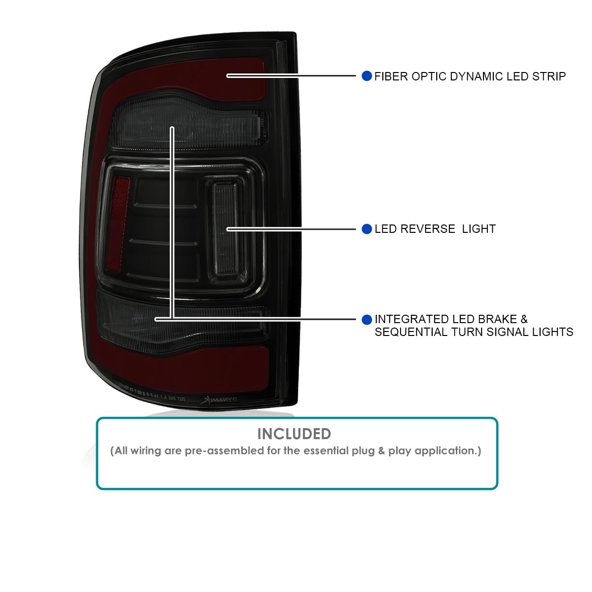 Black Smoke SPEC-D TUNING Sequential Tail Lights w/Red LED Strip and Startup Animation Compatible with 2013-2018 Ram 1500 2500 3500, Left + Right Pair Assembly