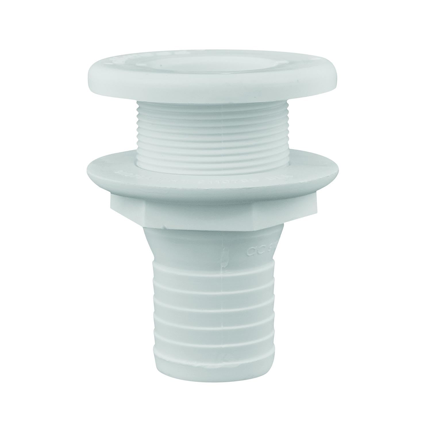 attwood 1.5" Polypropylene Straight Thru-Hull Connector for Boating Plumbing Fittings, 3875-3 White Finish